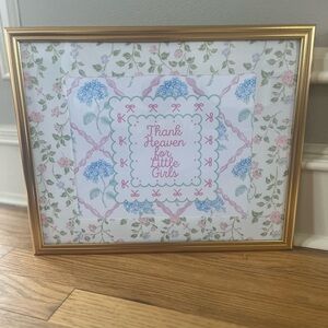 Thank Heaven For Little Girls Pink Floral Nursery Wall Hanging 12x15”